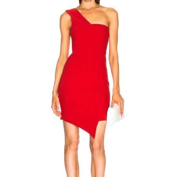 HANEY for FWRD Margot Dress Asymmetric One-Shoulder Size 4 in Red NWT - Picture 3 of 16